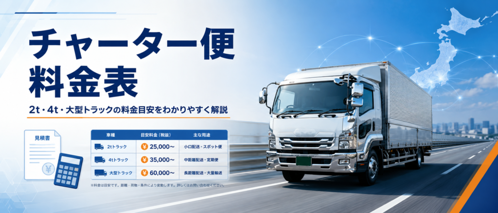 チャーター便の料金表と2t・4t・大型トラックの費用目安